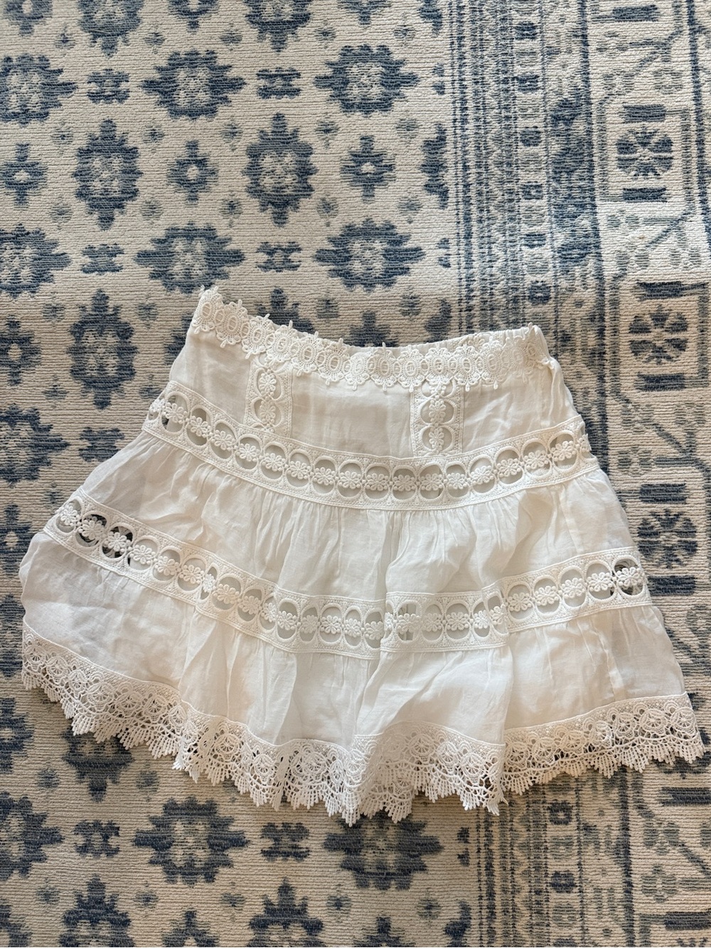 Elan Cream Lace Tiered Mini Skirt